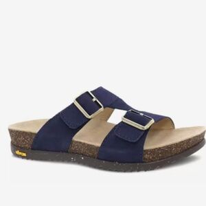 Dansko Dayna Blue Platform Sandals Buckle Two Strap Brass EUC Sz 41 10.5-11